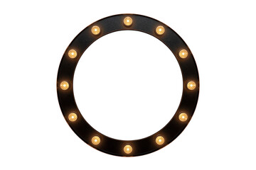 Fototapeta premium Circular marquee light frame with glowing bulbs, retro cinema or theater sign element, transparent background