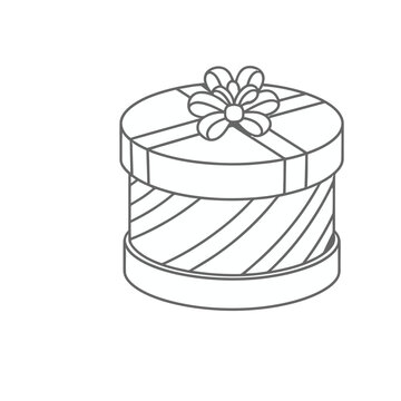 Round gift box with ribbon and bow outline