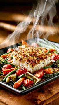 Herb Crusted Baked Cod with Roasted Vegetables &ndash; AI Generative