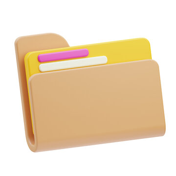 Stack of folder icons with colorful tabs 3d rendering on transparent background folders file