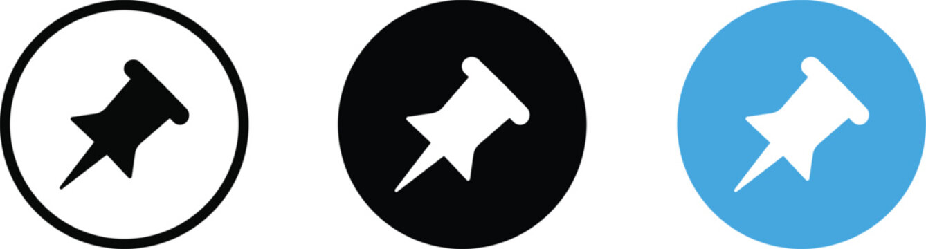 Pinned item icon. Pushpin symbol. Pin button sign. Simple pictogram for saved note, fixed message, important content, bookmark and interface design.