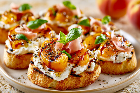 Peach Ricotta Crostini with Prosciutto and Basil &ndash; AI Generative