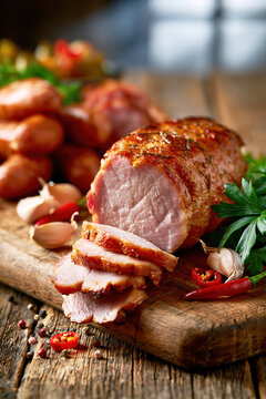 Rustic Smoked Pork Loin on Traditional Farm Table &ndash; AI Generative