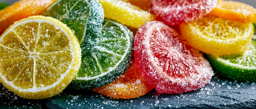 Sugared Candied Citrus Slices Assortment Close Up &ndash; AI Generative