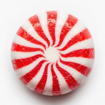 Red and white striped peppermint candy on display