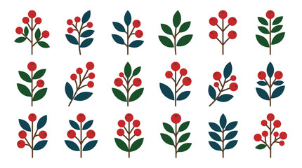 Red berry stem and leaf icons. © alex