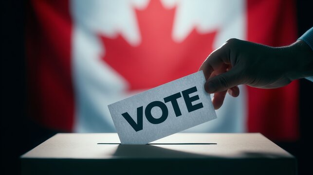 A hand placing a vote in a ballot box.