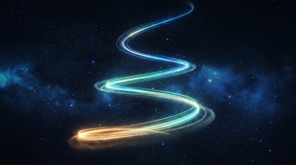 Obraz premium Abstract glowing light trail spiraling upward against a starry deep space galaxy background