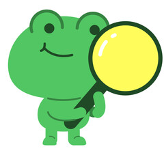 Fototapeta premium Cute frog character holding magnifying glass vector illustration for discovery.