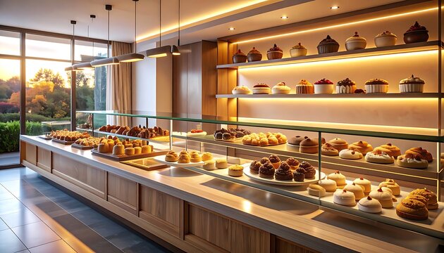 Bakery display case with assorted pastries.