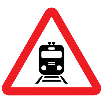 Attention, danger traiwatch out for the train, accident risk, danger, attention traffic sign, vector symboln.eps