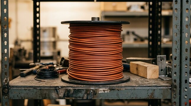 Induction loop cable spool stored on an open maintenance shelf