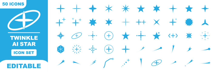 Generative ai sparkle icon set, vector collection of clean star symbols, shiny glitter effects in black and gradient for new magic features. AI generate icon set ai, Artificial intelligence © Hike Studio 2