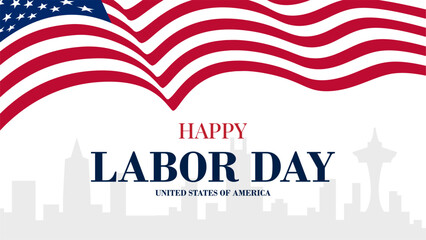 Patriotic vector illustration of a USA Happy Labor Day celebration background featuring American flag graphics, a modern banner layout, and festive design for holiday promotions and greetings. © DiosiDesign