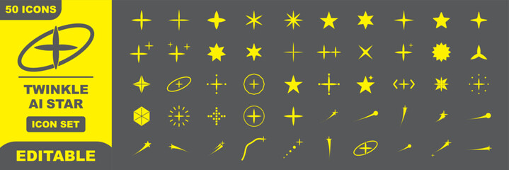 AI star icon set, yellow sparkle and twinkle starburst vector elements. Retro futuristic Y2K glitter shape, cosmic shooting star magic. AI generate icon set ai, Artificial intelligence, sparkle star  ©  