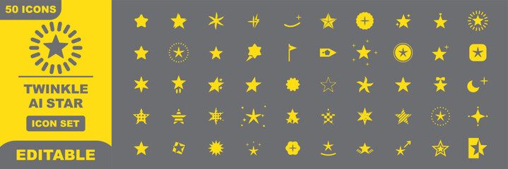AI star icon set, yellow sparkle and twinkle starburst vector elements. Retro futuristic Y2K glitter shape, cosmic shooting star magic. AI generate icon set ai, Artificial intelligence, sparkle star  © Hike Studio 2
