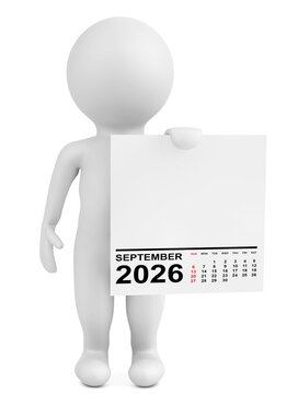 Character Holding Calendar September 2026 Year. 3d Rendering