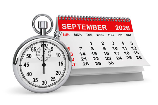 2026 Year September Calendar with Stopwatch. 3d rendering