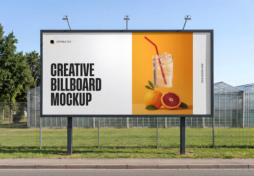 Roadside Billboard Mockup with Orange Juice Ad