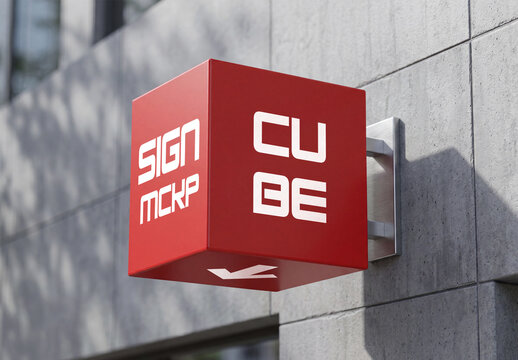 Square Cube Wall Signage Mockup on Concrete Wall