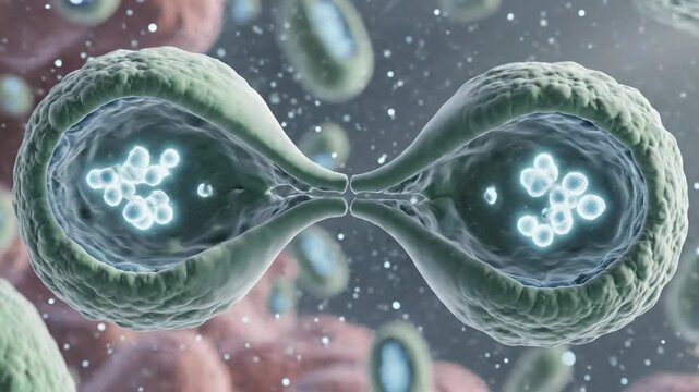 Microscopic view of a cell undergoing division through binary fission