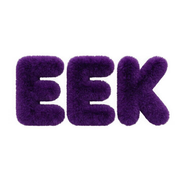 Fuzzy purple 'eek' letters 3d render isolated on transparent background