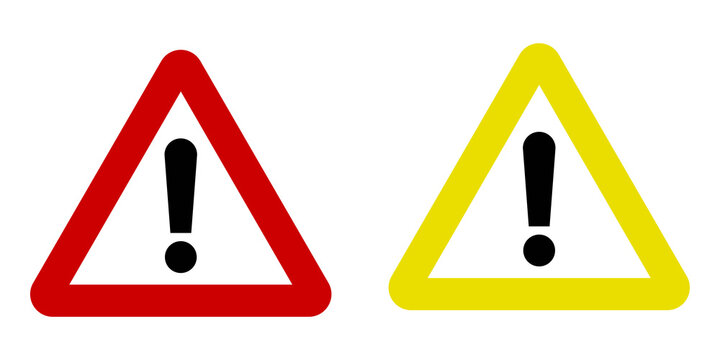 Warning Triangle Icon Set Red and Yellow Exclamation Caution Signs Isolated on Transparent Background
