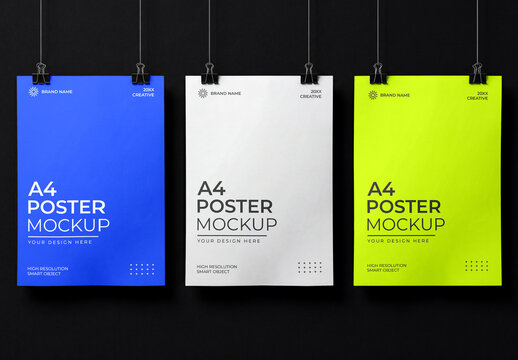 Hanging A4 Poster Mockup Set with Binder Clips