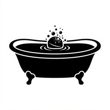 Black and white bath bomb illustration with clawfoot tub