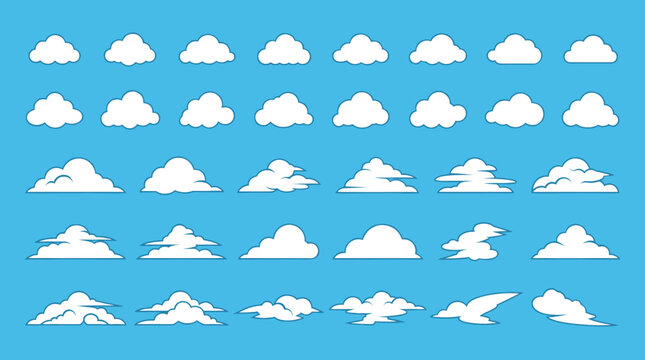 Collection of white clouds on a blue sky background.