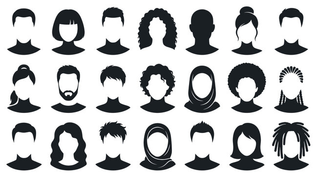 Diverse human profile avatar silhouettes for user profiles.