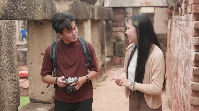 Asian Couple Exploring Ancient Stone Castle Part 81