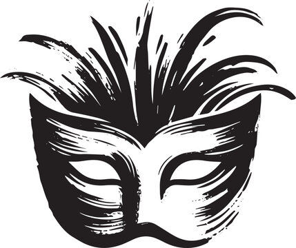 Elegant party mask rendered in black ink with a simple brush str