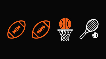Minimalist sports icons on dark background featuring basketball © gacor