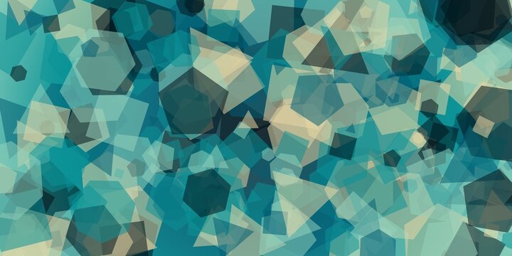 Abstract digital composition of overlapping geometric shapes in shades of teal and green.