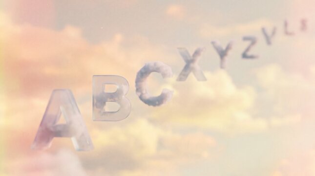 Alphabet Clouds: The letters A, B, C, X, Y, Z drift in the sky among soft clouds, representing learning and imagination