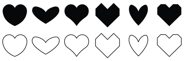 Obraz premium Diverse collection of black and outline heart shapes on transparent background