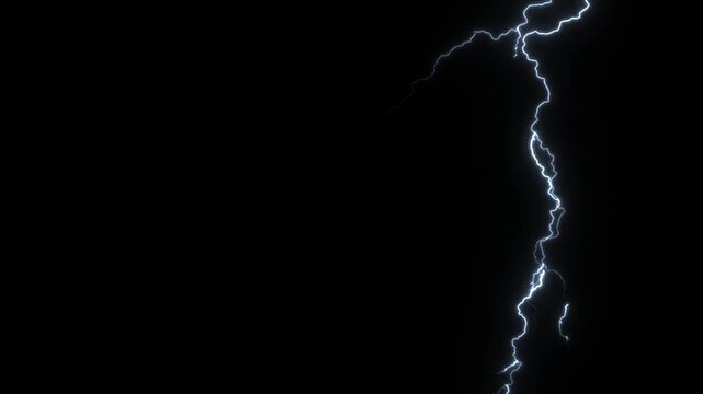 A dynamic and powerful lightning storm unfolds across a dark, deep black sky