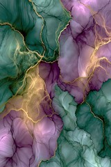 Obraz premium Abstract Fluid Art with Swirling Emerald Green, Amethyst Purple, and Gold Veins