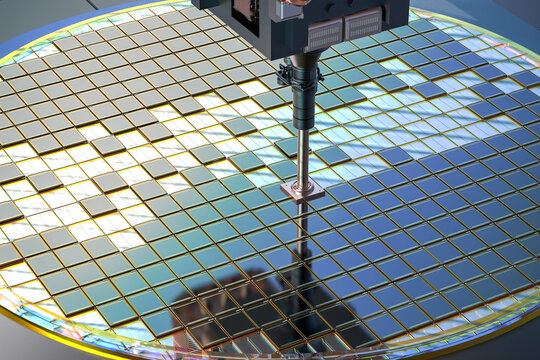 3d rendering robotic arms with silicon wafers for semiconductor manufacturing 