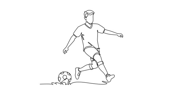 Soccer player executing a side-foot pass with accuracy.Football 2027 concept. Single line draw design. Full length animation illustration. High quality 4k footage