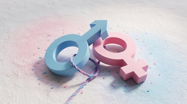 Male and female gender symbols representing equality relationship and gender identity concept