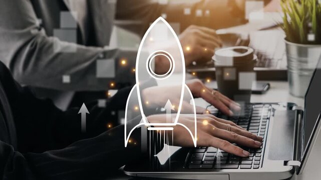 Startup launch and business growth concept, rocket symbolism, entrepreneurship, startup innovation, and early-stage success strategies for new business development and expansion. Muxer