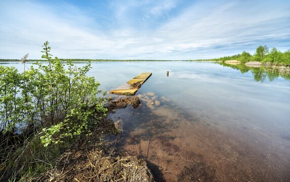 Small jetty on Lake Hain, Leipziger Neuseenland, Saxony, Germany