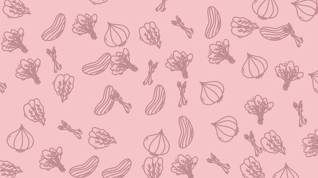 Seamless Pink Background With Hand-drawn Vegetable Outlines Pattern