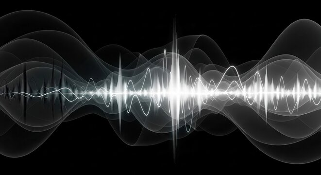 Abstract white sound wave oscillating across black background