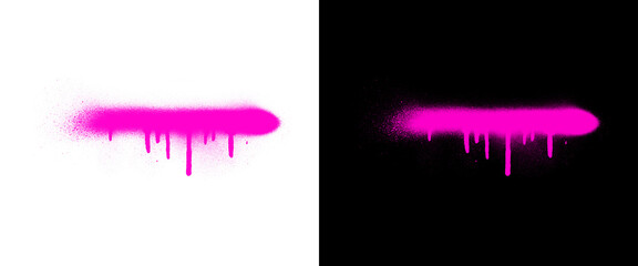 Vibrant pink spray paint drip on white and black backgrounds, neon graffiti splatter with liquid paint droplets, urban street art texture element © MuftiMoklesur