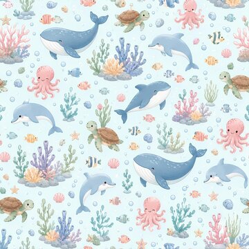 seamless pattern with dolphin