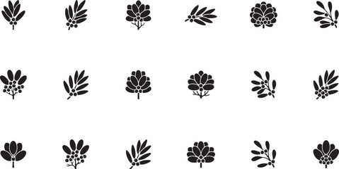 Fototapeta premium Collection Of Black Silhouette Botanical Leaf And Berry Branch