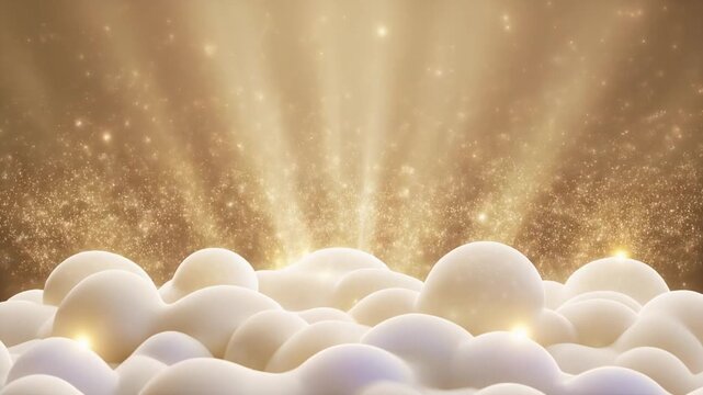 Abstract Creamy White Foam with Glowing Golden Particles and Soft Light Rays, Calm Wellness Motion Background Full HD